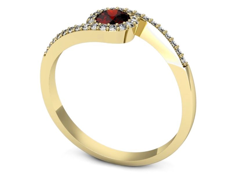 Złoty pierścionek z granatem i brylantami - p16259zgr — zdjęcie 3