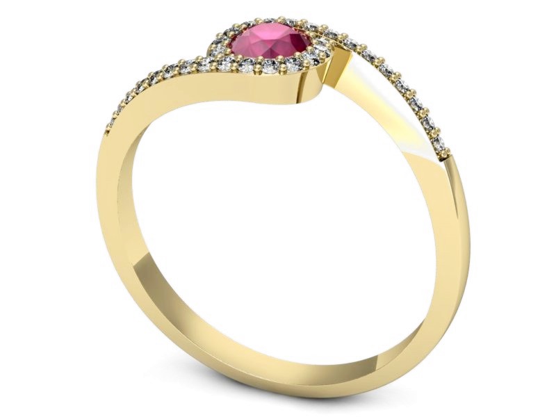Pierścionek z rubinem i brylantami żółte złoto - p16259zr — zdjęcie 3