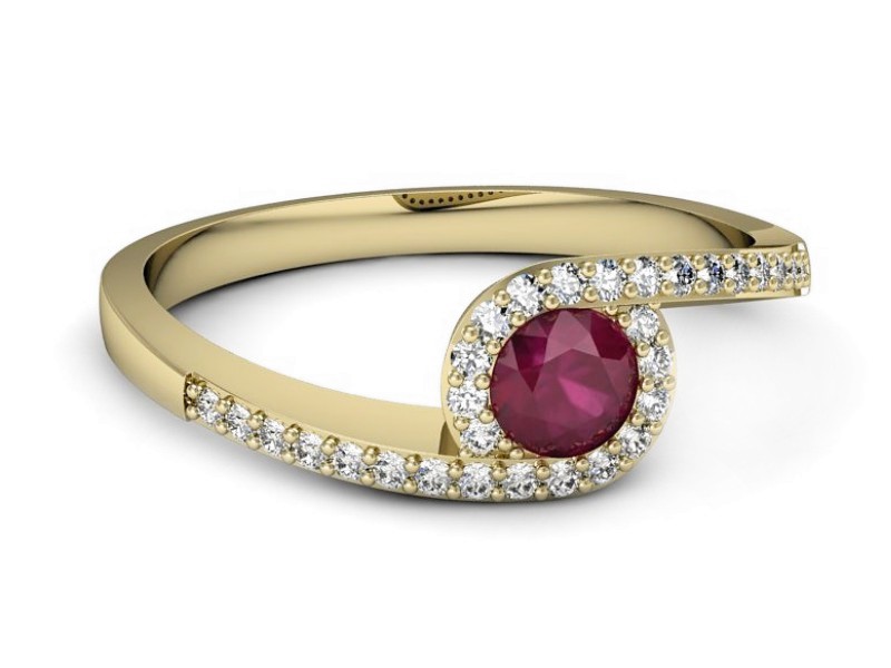 Pierścionek z rubinem i brylantami żółte złoto - p16259zr — zdjęcie 2