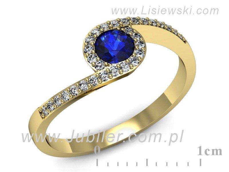 Złoty pierścionek z szafirem i diamentami złoto proba 585 - p16259zszc
