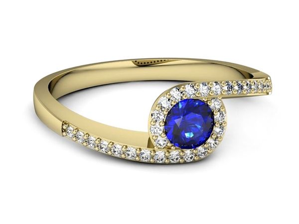 Złoty pierścionek z szafirem i diamentami - p16259zszc