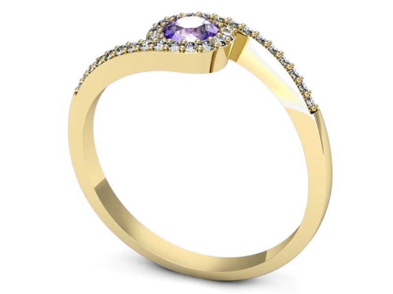 Pierścionek z tanzanitem i brylantami żółte złoto - p16259zt — zdjęcie 3
