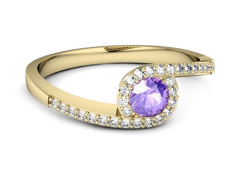 Pierścionek z tanzanitem i brylantami żółte złoto - p16259zt — zdjęcie 2