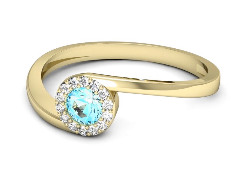 Pierścionek z topazem i brylantami żółte złoto - p16261za — zdjęcie 2