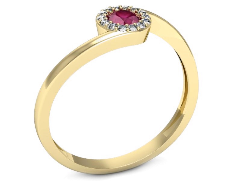 Pierścionek z rubinem i brylantami żółte złoto - p16261zr — zdjęcie 3