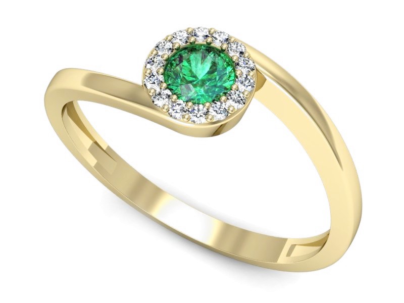 Złoty pierścionek ze szmaragdem i diamentami - p16261zsm