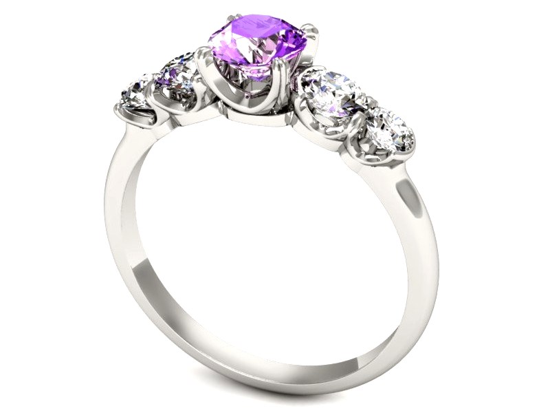 Złoty pierścionek z ametystem i brylantami - p16263bat — zdjęcie 3