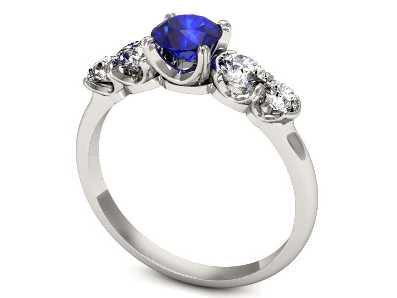 Pierścionek z szafirem i brylantami białe złoto - p16263bszc — zdjęcie 3
