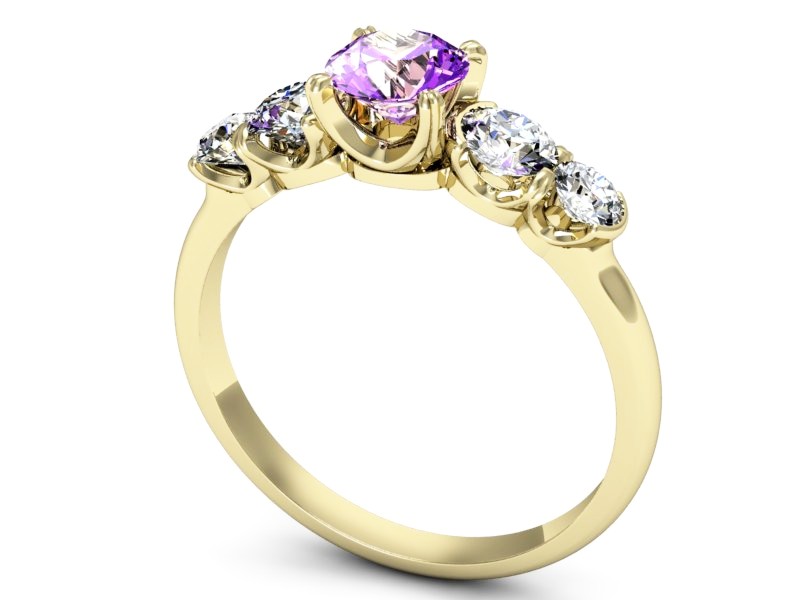 Pierścionek z ametystem i brylantami żółte złoto - p16263zat — zdjęcie 3