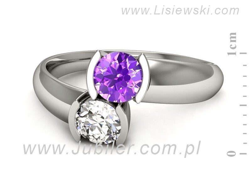 Pierścionek z brylantem i ametystem białe złoto - p16266bat — zdjęcie 2