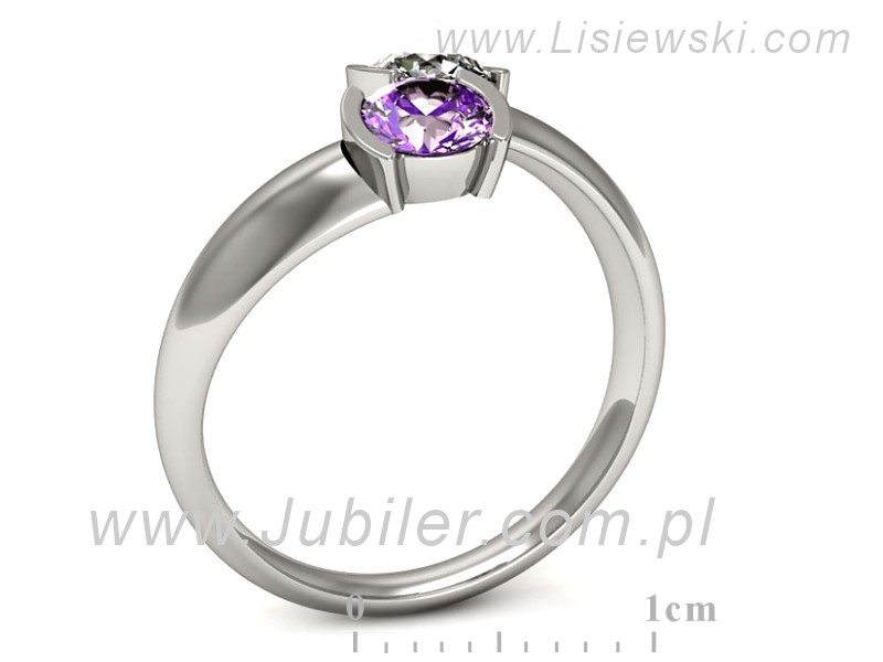Pierścionek z brylantem i ametystem białe złoto - p16266bat — zdjęcie 3
