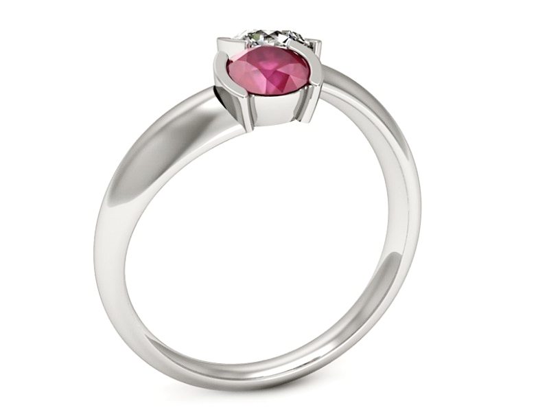 Złoty pierścionek z brylantem i rubinem - p16266br — zdjęcie 3