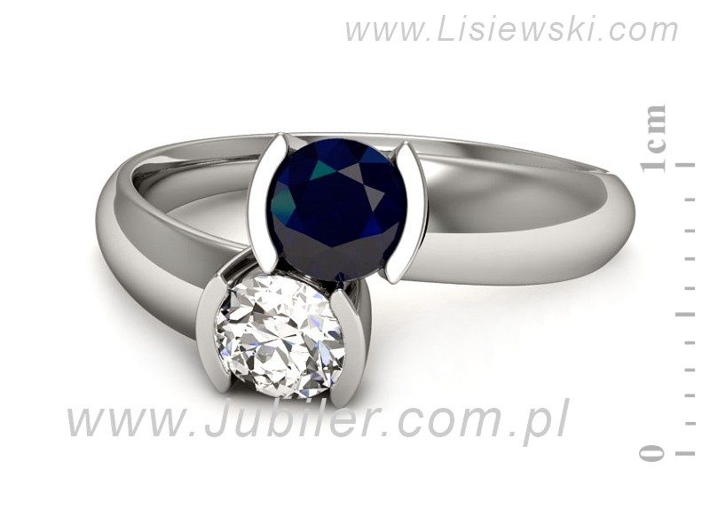 Złoty pierścionek z brylantem i szafirem - p16266bsz — zdjęcie 2