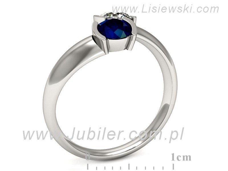 Złoty pierścionek z brylantem i szafirem - p16266bsz — zdjęcie 3