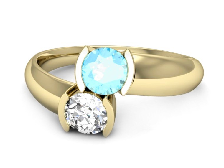 Złoty pierścionek topaz z brylantami żółte złoto - p16266za — zdjęcie 2