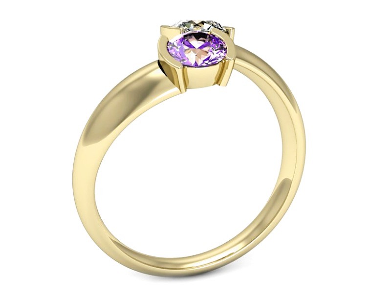 Pierścionek z brylantem i ametystem żółte złoto - p16266zat — zdjęcie 3