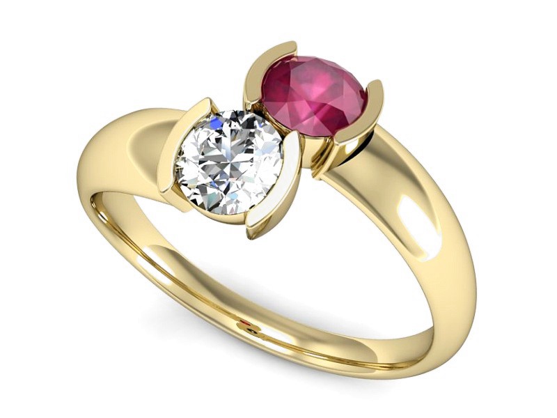 Złoty pierścionek brylant z rubinem żółte złoto - p16266zr