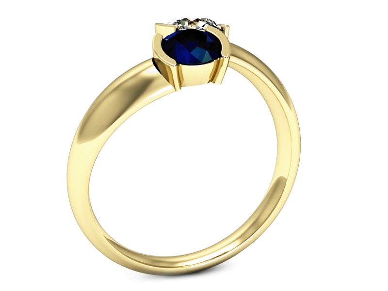 Złoty pierścionek brylant z szafirem żółte złoto - p16266zsz — zdjęcie 3