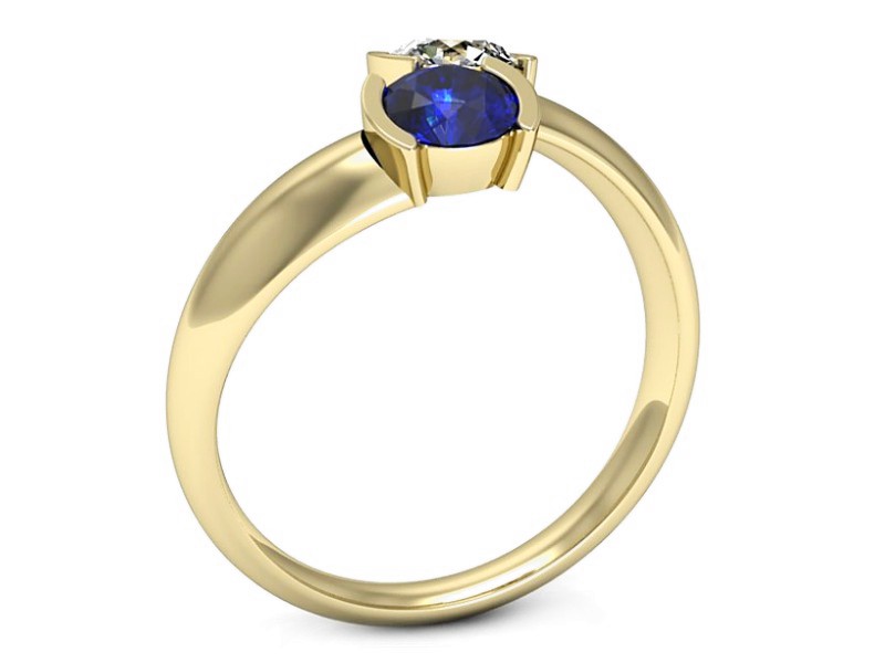 Złoty pierścionek szafir i brylant żółte złoto - p16266zszc — zdjęcie 3
