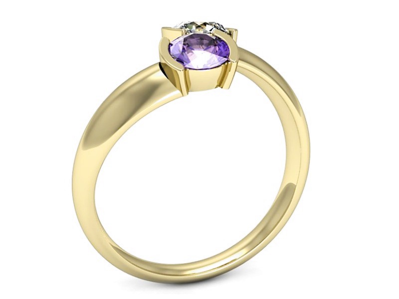 Pierścionek brylant z tanzanitem żółte złoto - p16266zt — zdjęcie 3