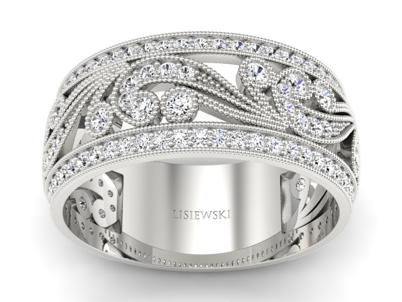 Pierścionek obrączka z brylantami białe złoto - p16269b