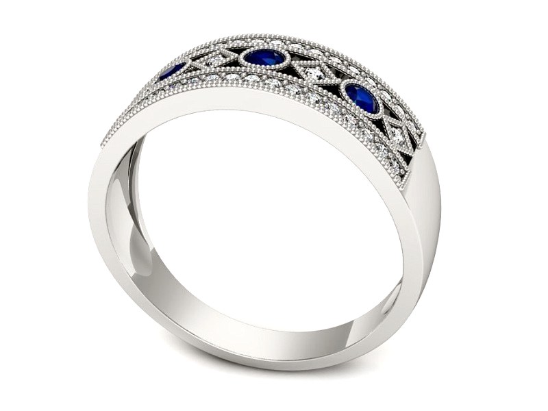 Złoty pierścionek z szafirami i brylantami - p16270bsz — zdjęcie 3