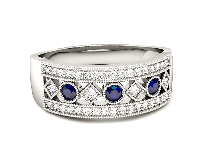 Złoty pierścionek z szafirami i brylantami - p16270bsz — zdjęcie 2