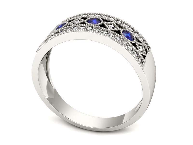 Złoty pierścionek z szafirami i brylantami - p16270bszc — zdjęcie 3