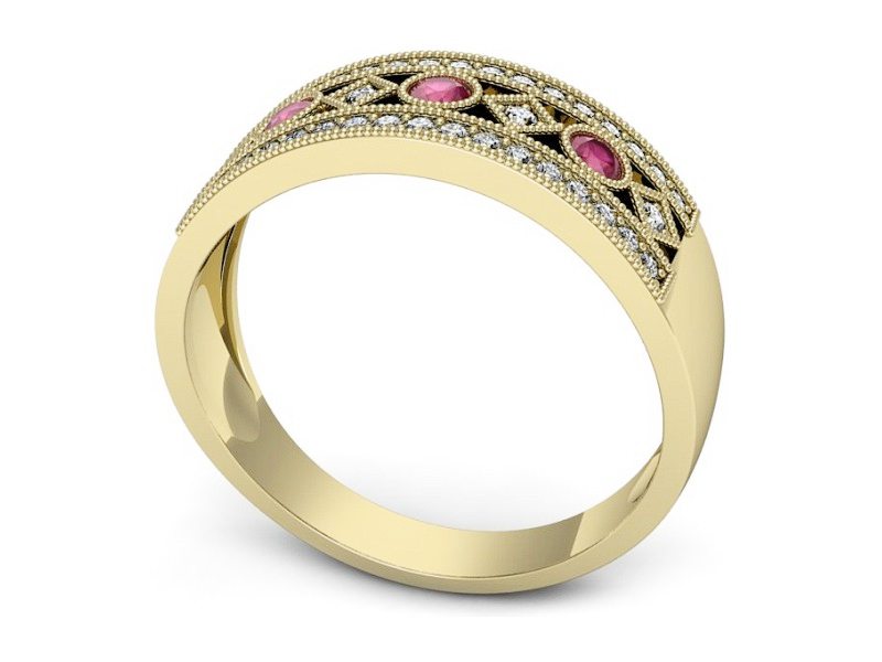 Złoty pierścionek z rubinami i brylantami - p16270zr — zdjęcie 3
