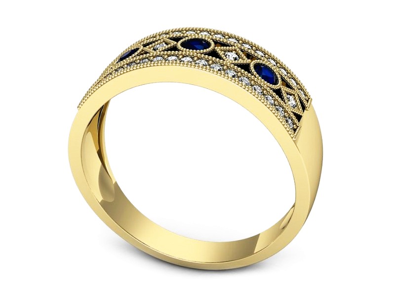 Złoty pierścionek z szafirem i brylantami - p16270zsz — zdjęcie 3