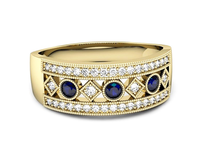 Złoty pierścionek z szafirem i brylantami - p16270zsz — zdjęcie 2