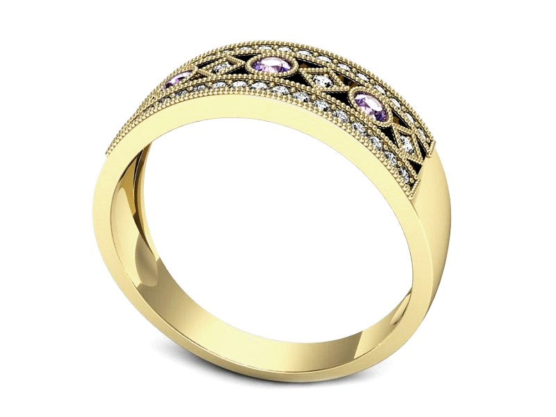 Złoty pierścionek z tanzanitami i brylantami - p16270zt — zdjęcie 3