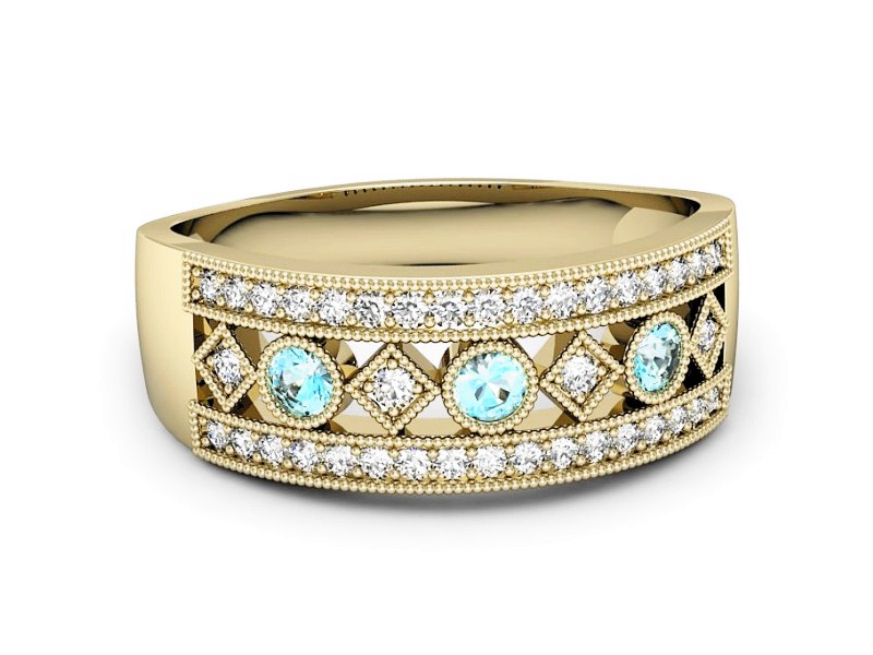 Pierścionek z topazami i brylantami żółte złoto - p16270ztp — zdjęcie 2