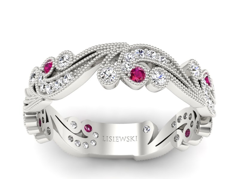 Obrączka białe złoto z rubinami z brylantami - p16271br