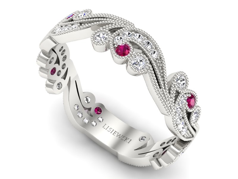 Obrączka białe złoto z rubinami z brylantami - p16271br — zdjęcie 3