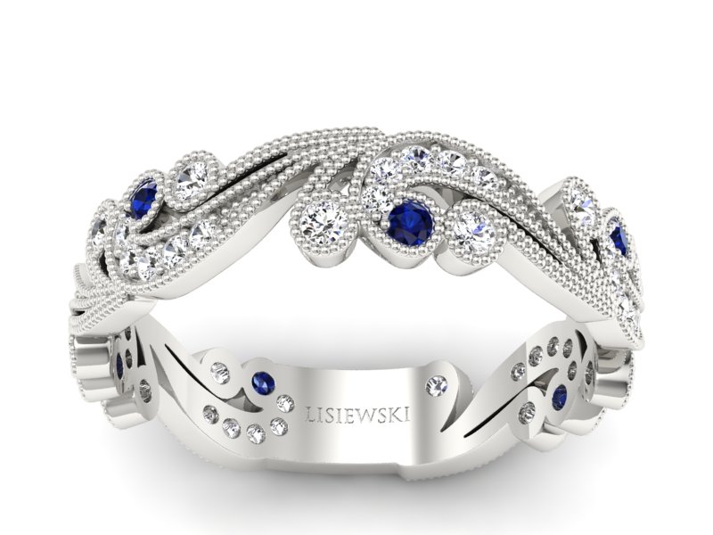 Obrączka białe złoto z szafirami z brylantami - p16271bsz