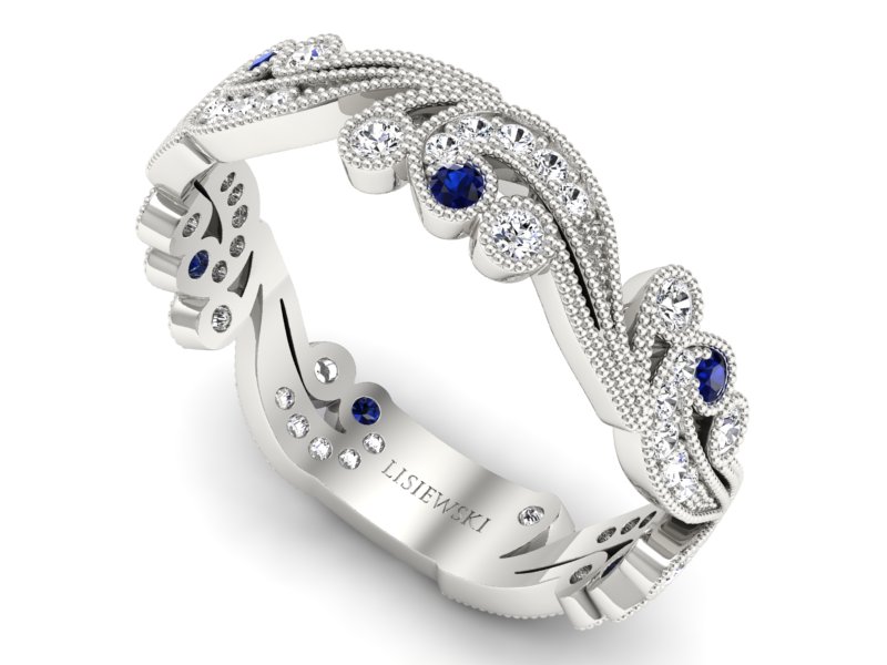 Obrączka białe złoto z szafirami z brylantami - p16271bsz — zdjęcie 3