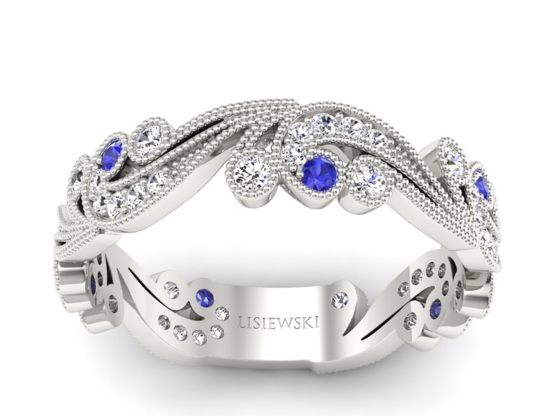 Obrączka z szafirami i brylantami białe złoto - p16271bszc
