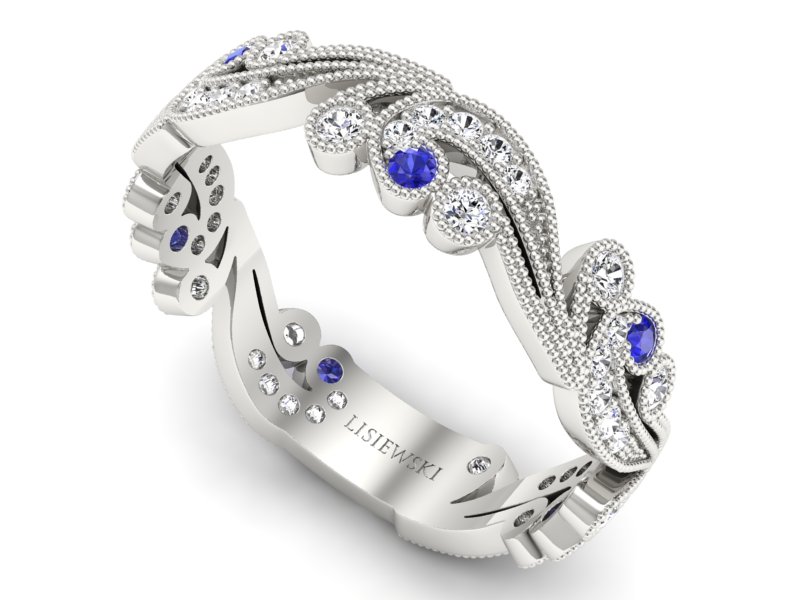 Obrączka z szafirami i brylantami białe złoto - p16271bszc — zdjęcie 3