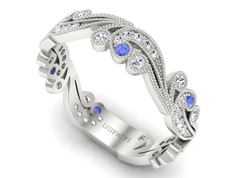 Obrączka z tanzanitami i brylantami białe złoto - p16271bt — zdjęcie 3
