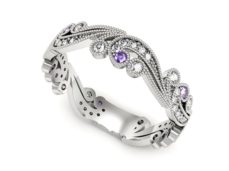 Obrączka z tanzanitami i brylantami białe złoto - p16271bt — zdjęcie 4