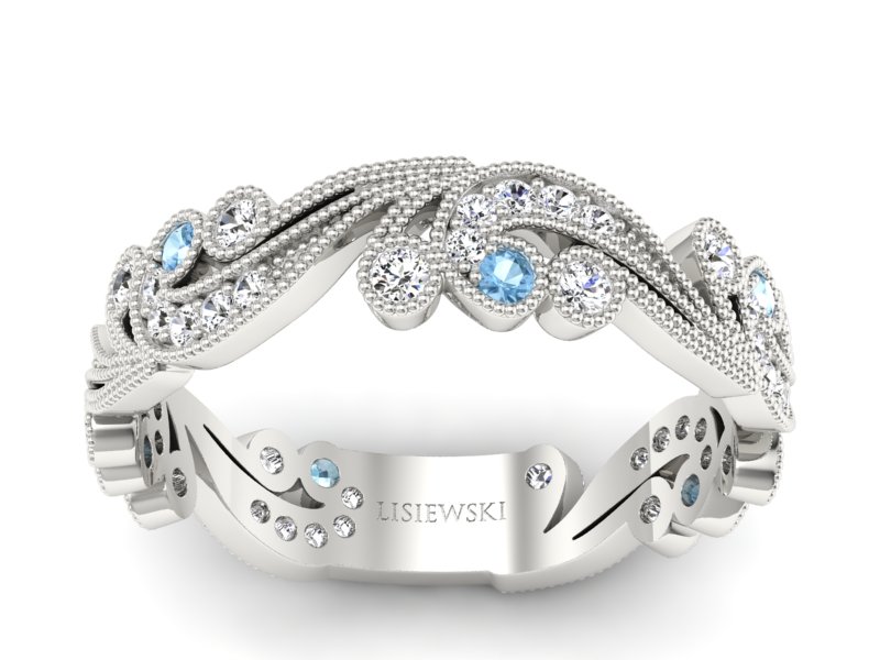 Obrączka z topazami i brylantami białe złoto - p16271btp