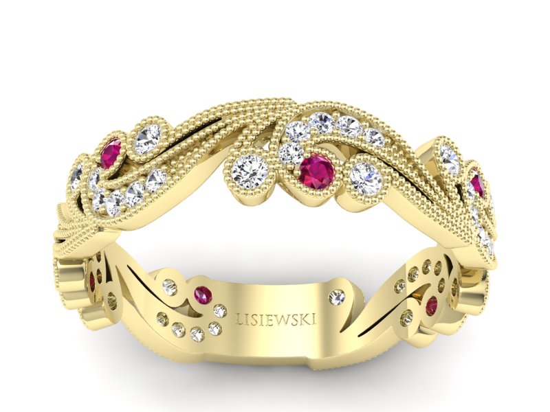 Obrączka z rubinami żółte złoto z brylantami - p16271zr