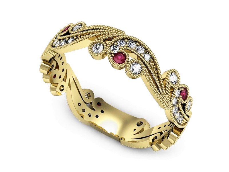 Obrączka z rubinami żółte złoto z brylantami - p16271zr — zdjęcie 4