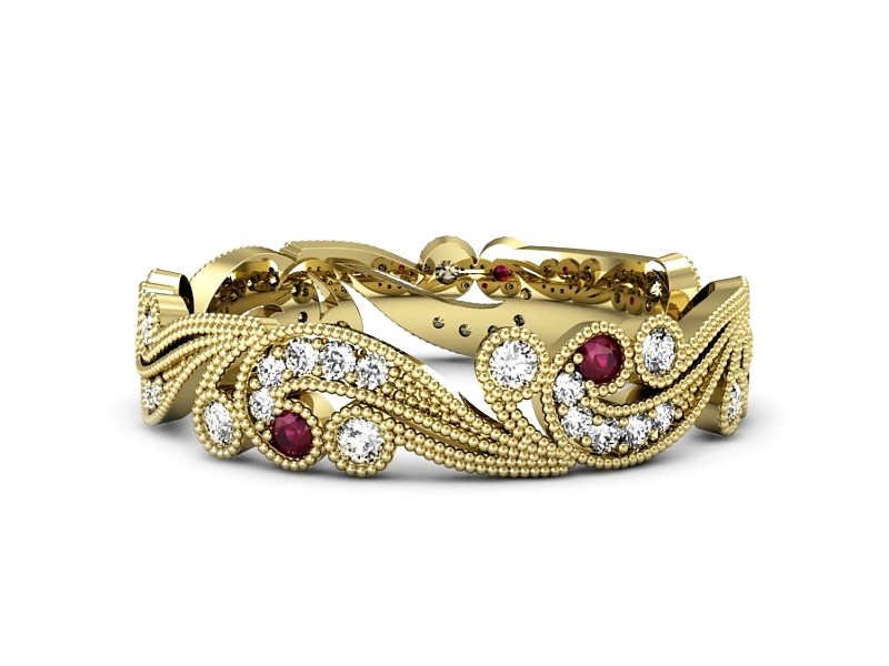 Obrączka z rubinami żółte złoto z brylantami - p16271zr — zdjęcie 5