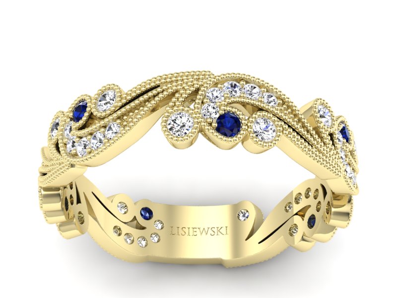 Obrączka z szafirami żółte złoto z brylantami - p16271zsz