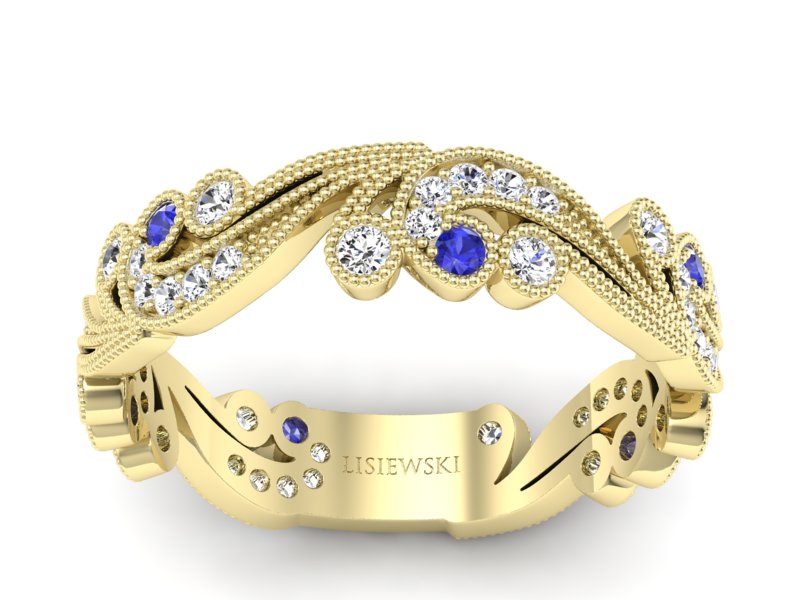 Obrączka z szafirami i brylantami żółte złoto - p16271zszc