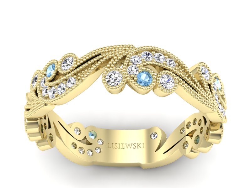 Obrączka z topazami i brylantami żółte złoto - p16271ztp