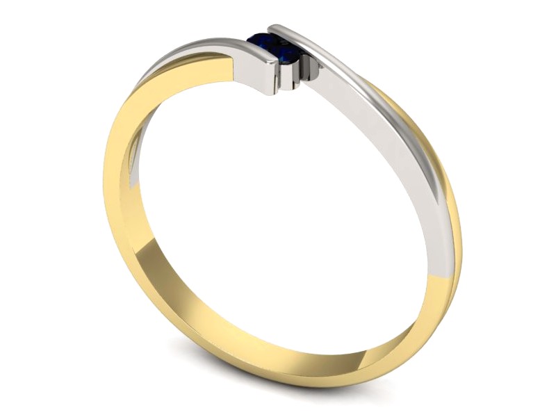 Pierścionek żółte i białe złoto z szafirami - p16272zbsz — zdjęcie 3