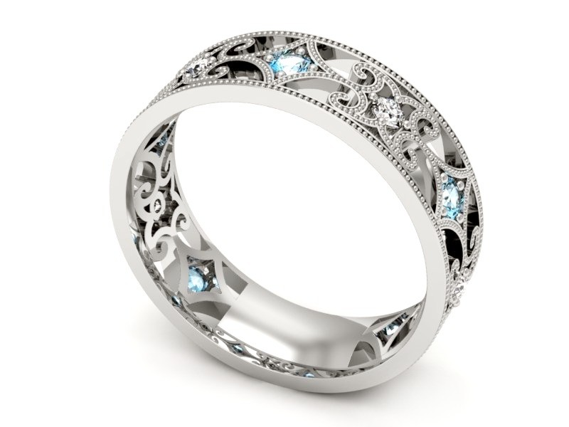 Obrączka białe złoto z topazami i brylantami - p16273ba — zdjęcie 3